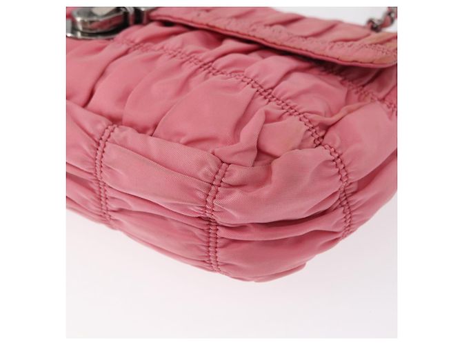 PRADA Borsa a Spalla con Catena Arricciata Nylon Rosa Argento Auth 161419 - vista 15