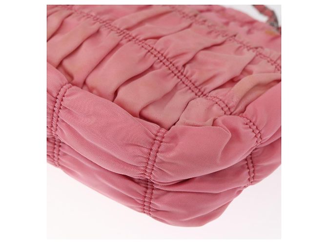PRADA Borsa a Spalla con Catena Arricciata Nylon Rosa Argento Auth 161419 - vista 16