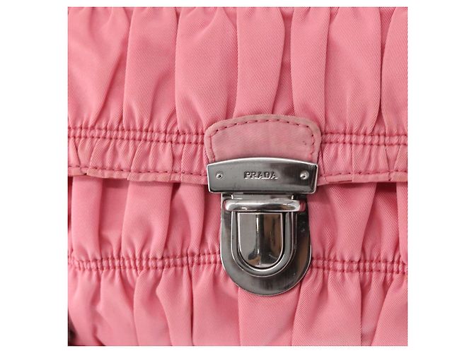 PRADA Borsa a Spalla con Catena Arricciata Nylon Rosa Argento Auth 161419 - vista 17