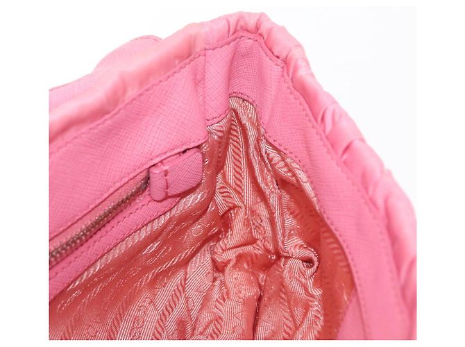 PRADA Borsa a Spalla con Catena Arricciata Nylon Rosa Argento Auth 161419 - vista 20