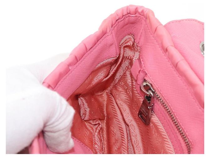 PRADA Borsa a Spalla con Catena Arricciata Nylon Rosa Argento Auth 161419 - vista 21