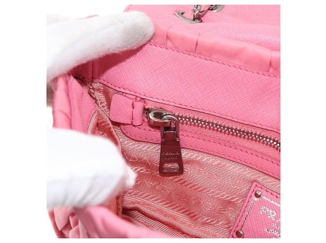 PRADA Borsa a Spalla con Catena Arricciata Nylon Rosa Argento Auth 161419 - vista 22
