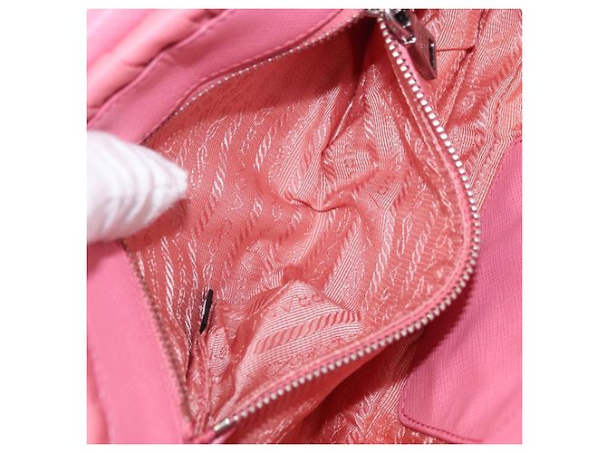 PRADA Borsa a Spalla con Catena Arricciata Nylon Rosa Argento Auth 161419 - vista 23