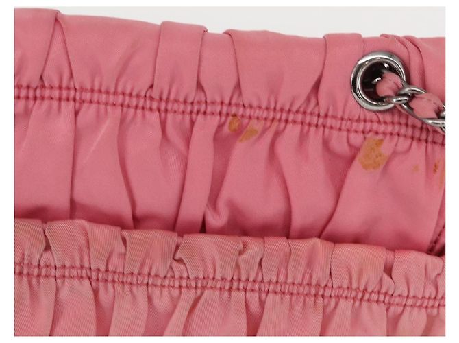 PRADA Borsa a Spalla con Catena Arricciata Nylon Rosa Argento Auth 161419 - vista 3