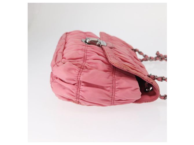 PRADA Borsa a Spalla con Catena Arricciata Nylon Rosa Argento Auth 161419 - vista 4