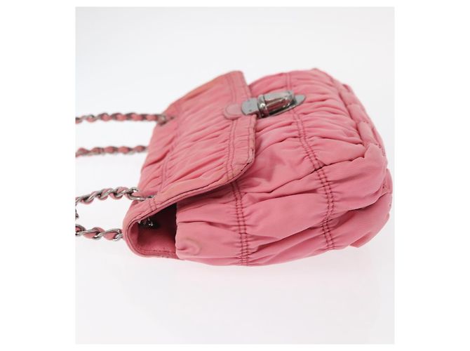 PRADA Borsa a Spalla con Catena Arricciata Nylon Rosa Argento Auth 161419 - vista 5
