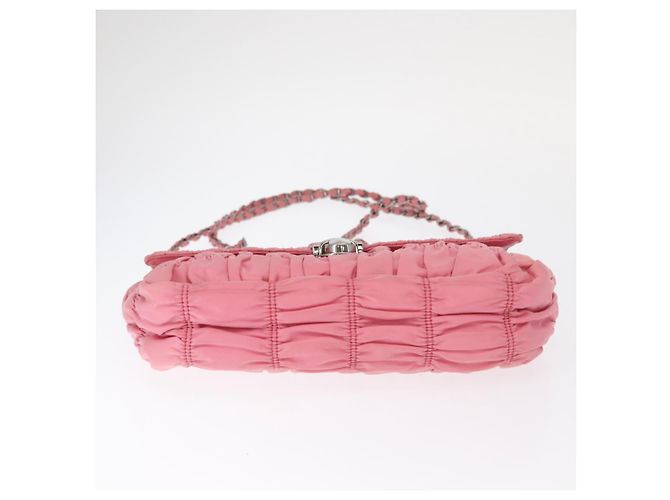 PRADA Borsa a Spalla con Catena Arricciata Nylon Rosa Argento Auth 161419 - vista 6