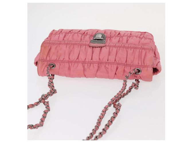 PRADA Borsa a Spalla con Catena Arricciata Nylon Rosa Argento Auth 161419 - vista 7