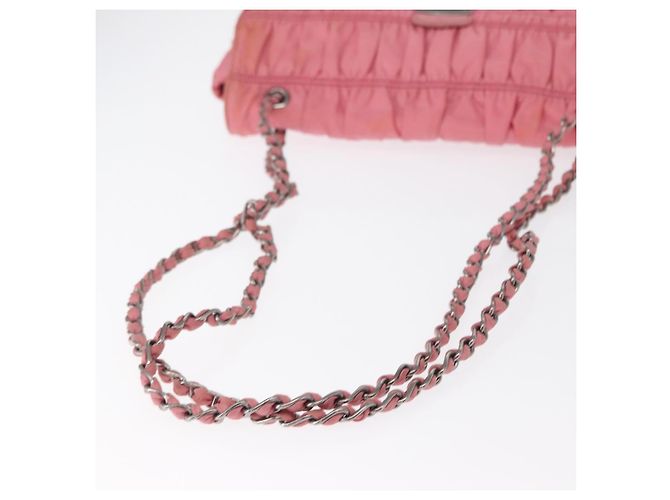 PRADA Borsa a Spalla con Catena Arricciata Nylon Rosa Argento Auth 161419 - vista 8