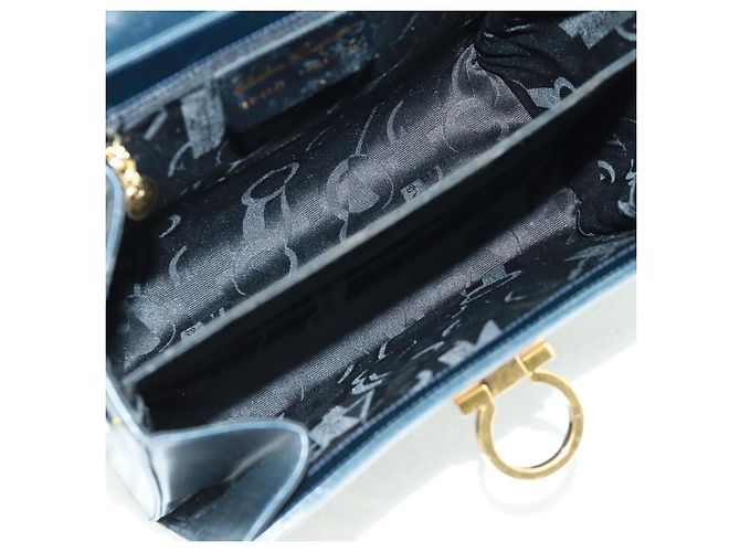 Borsa a mano in pelle Gancini Salvatore Ferragamo 2 in 1 Blu Navy Oro Auth 160979 - vista 11