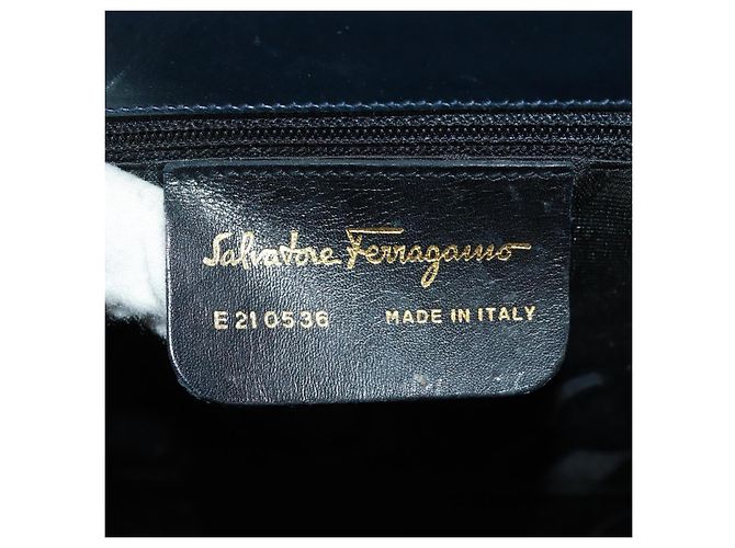 Borsa a mano in pelle Gancini Salvatore Ferragamo 2 in 1 Blu Navy Oro Auth 160979 - vista 12