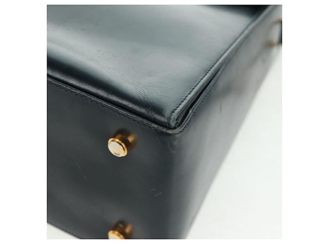 Borsa a mano in pelle Gancini Salvatore Ferragamo 2 in 1 Blu Navy Oro Auth 160979 - vista 18
