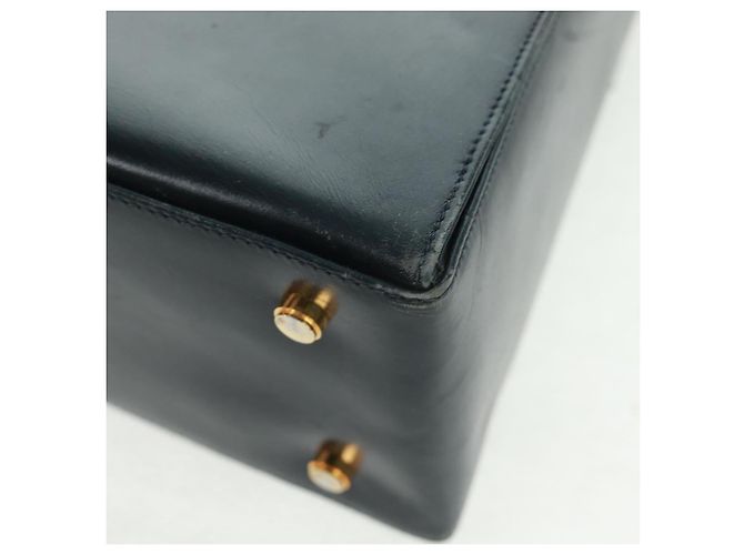 Borsa a mano in pelle Gancini Salvatore Ferragamo 2 in 1 Blu Navy Oro Auth 160979 - vista 20
