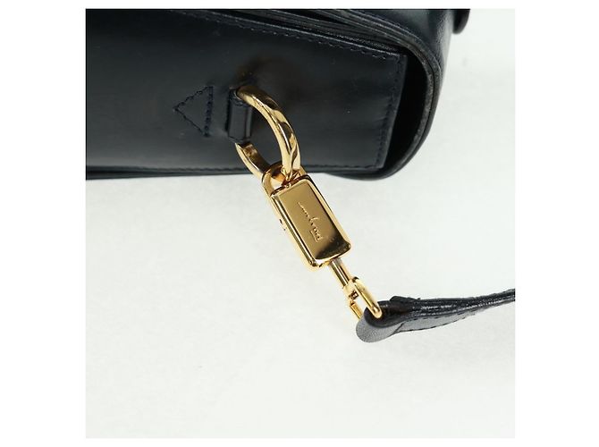 Borsa a mano in pelle Gancini Salvatore Ferragamo 2 in 1 Blu Navy Oro Auth 160979 - vista 21