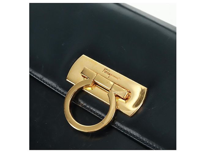 Borsa a mano in pelle Gancini Salvatore Ferragamo 2 in 1 Blu Navy Oro Auth 160979 - vista 22