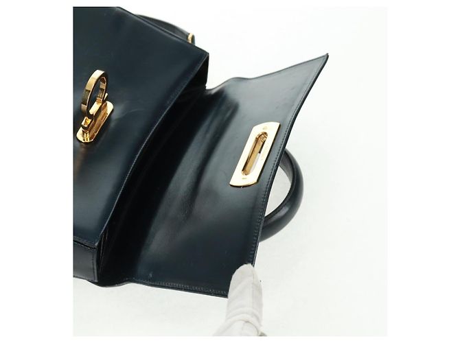 Borsa a mano in pelle Gancini Salvatore Ferragamo 2 in 1 Blu Navy Oro Auth 160979 - vista 23