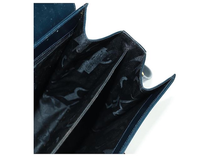Borsa a mano in pelle Gancini Salvatore Ferragamo 2 in 1 Blu Navy Oro Auth 160979 - vista 25