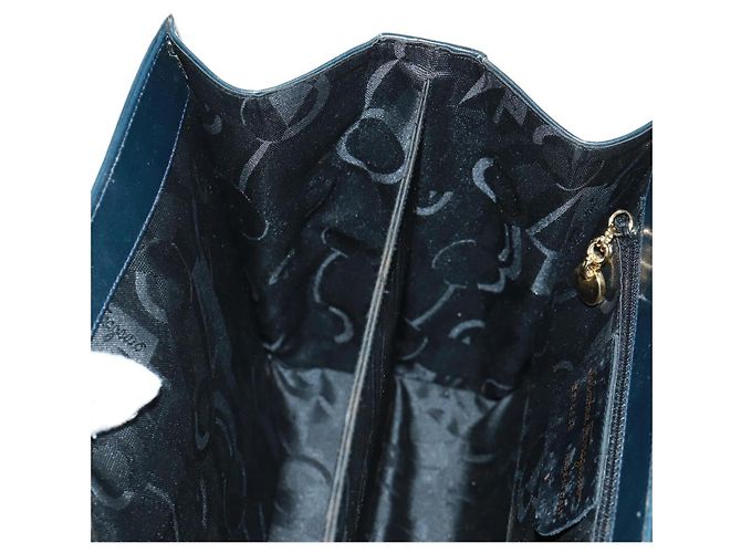 Borsa a mano in pelle Gancini Salvatore Ferragamo 2 in 1 Blu Navy Oro Auth 160979 - vista 26