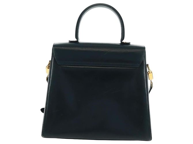 Borsa a mano in pelle Gancini Salvatore Ferragamo 2 in 1 Blu Navy Oro Auth 160979 - vista 3