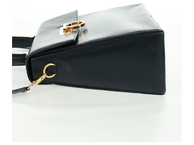 Borsa a mano in pelle Gancini Salvatore Ferragamo 2 in 1 Blu Navy Oro Auth 160979 - vista 5