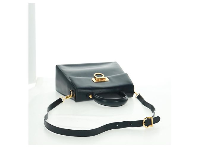 Borsa a mano in pelle Gancini Salvatore Ferragamo 2 in 1 Blu Navy Oro Auth 160979 - vista 9