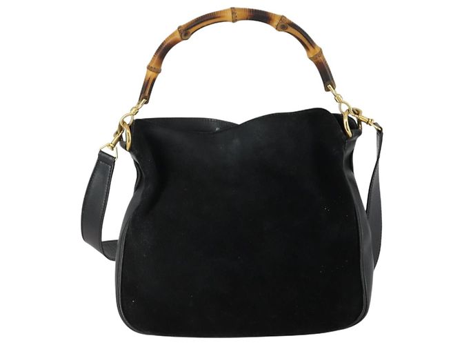 Bamboo Borsa a mano GUCCI in pelle scamosciata 2 in 1 nera e oro 0013754 Auth 160497 Nero D'oro - vista 13
