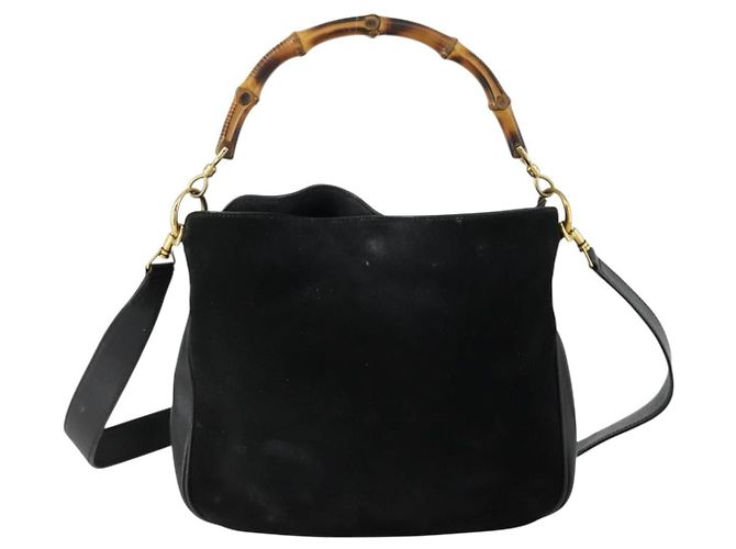 Bamboo Borsa a mano GUCCI in pelle scamosciata 2 in 1 nera e oro 0013754 Auth 160497 Nero D'oro - vista 2