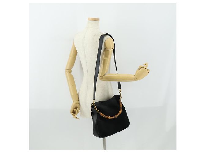 Bamboo Borsa a mano GUCCI in pelle scamosciata 2 in 1 nera e oro 0013754 Auth 160497 Nero D'oro - vista 23