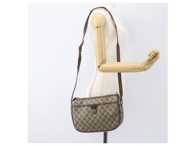 Borsa a Spalla Gucci GG Supreme Web Sherry Line PVC Beige 89 02 077 Auth 160926 - vista 24