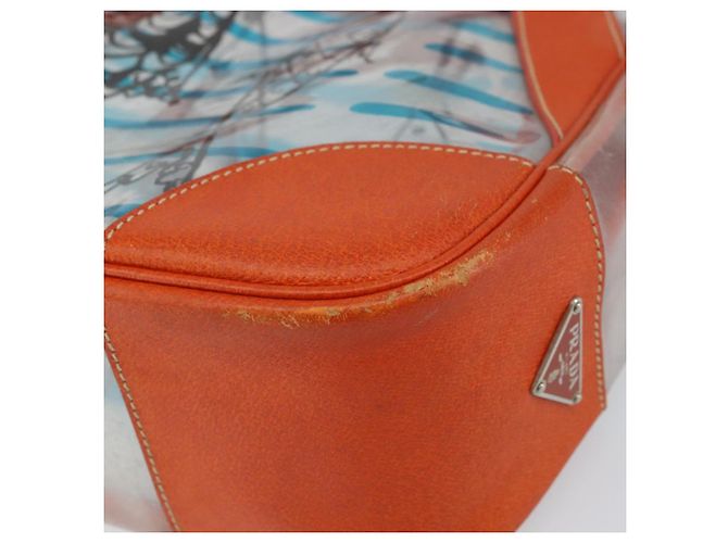 PRADA Borsa a Mano in Vinile Trasparente Argento Autentica 161719 - vista 15