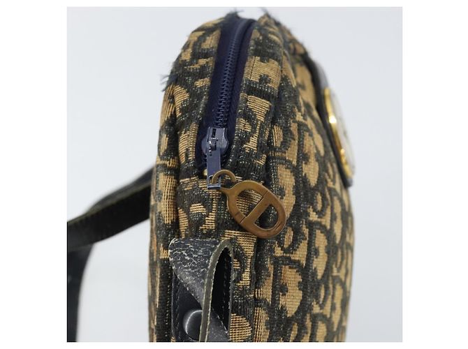 Borsa a Spalla in Tela Trotter Christian Dior Blu Navy Oro Auth 159578 D'oro - vista 10