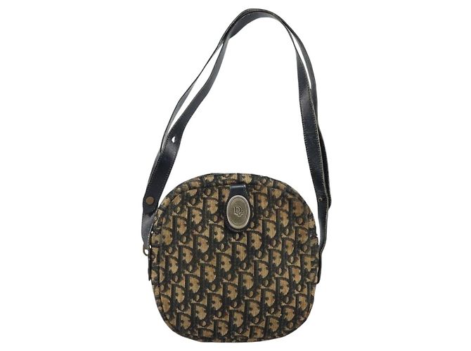Borsa a Spalla in Tela Trotter Christian Dior Blu Navy Oro Auth 159578 D'oro - vista 13