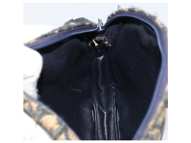 Borsa a Spalla in Tela Trotter Christian Dior Blu Navy Oro Auth 159578 D'oro - vista 18