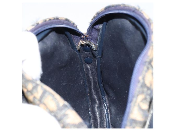 Borsa a Spalla in Tela Trotter Christian Dior Blu Navy Oro Auth 159578 D'oro - vista 19