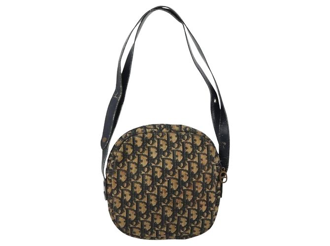 Borsa a Spalla in Tela Trotter Christian Dior Blu Navy Oro Auth 159578 D'oro - vista 2
