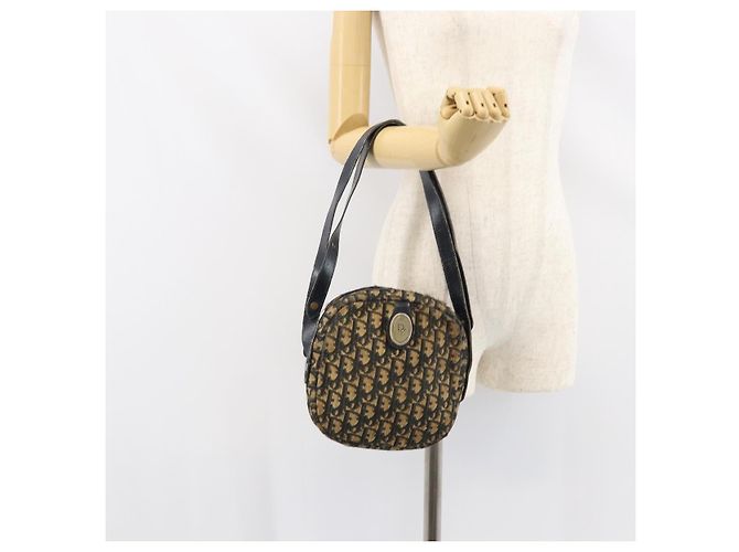 Borsa a Spalla in Tela Trotter Christian Dior Blu Navy Oro Auth 159578 D'oro - vista 20