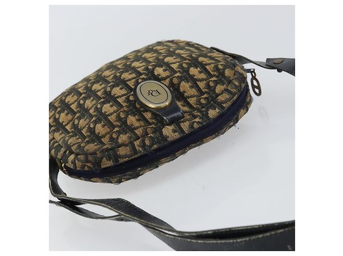 Borsa a Spalla in Tela Trotter Christian Dior Blu Navy Oro Auth 159578 D'oro - vista 6
