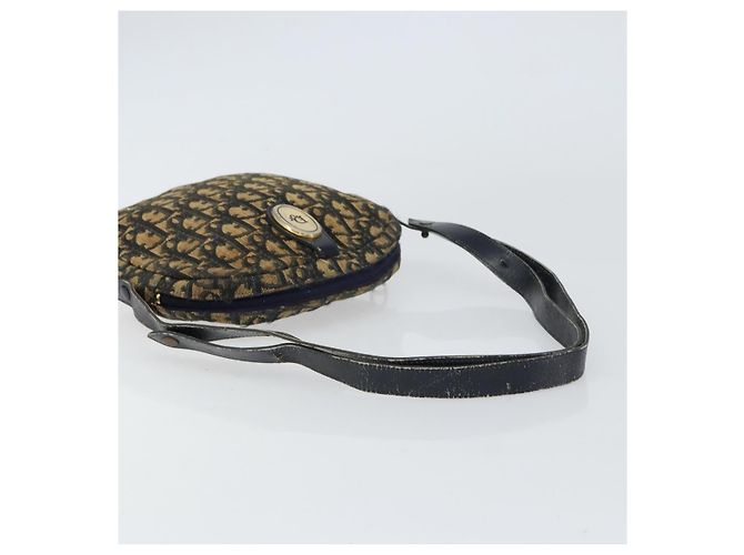 Borsa a Spalla in Tela Trotter Christian Dior Blu Navy Oro Auth 159578 D'oro - vista 7