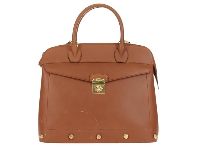 Borsa a mano in pelle Salvatore Ferragamo 2 in 1 marrone oro Auth 159378 - vista 13
