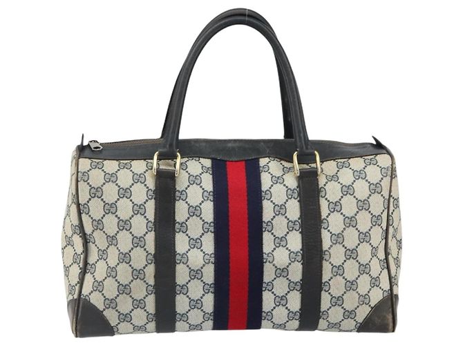 Gucci Borsa Boston GG Supreme in PVC Navy Gold Auth 162988 D'oro Blu navy - vista 13