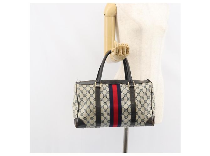 Gucci Borsa Boston GG Supreme in PVC Navy Gold Auth 162988 D'oro Blu navy - vista 19