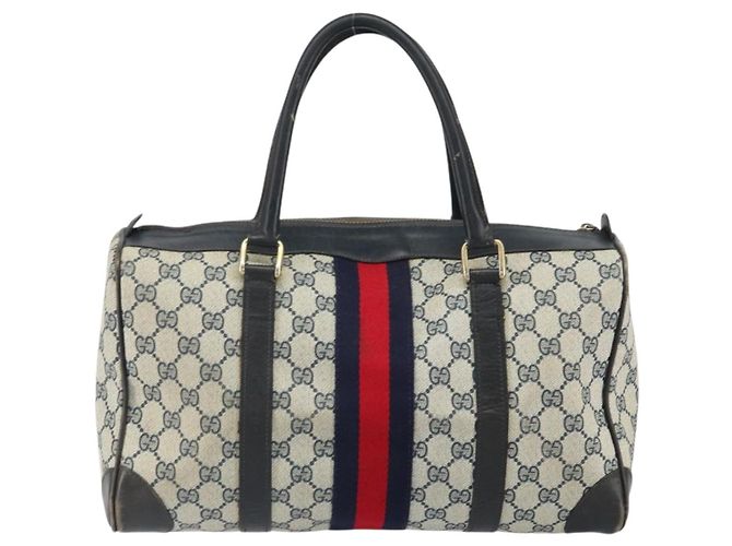 Gucci Borsa Boston GG Supreme in PVC Navy Gold Auth 162988 D'oro Blu navy - vista 2