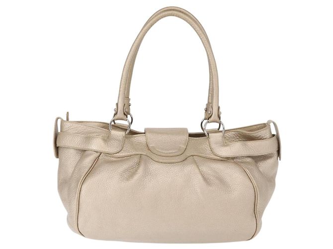 Salvatore Ferragamo Gancini Hand Bag Leather Champagne Gold Silver Auth 161013 Silvery Golden - view 2