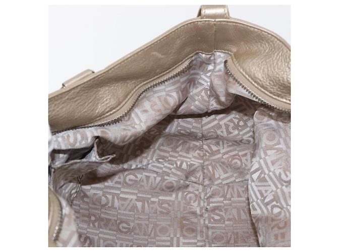 Salvatore Ferragamo Gancini Hand Bag Leather Champagne Gold Silver Auth 161013 Silvery Golden - view 20
