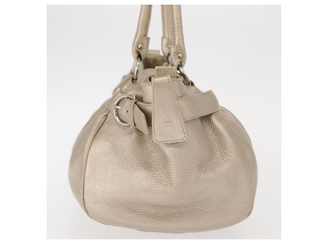 Salvatore Ferragamo Gancini Hand Bag Leather Champagne Gold Silver Auth 161013 Silvery Golden - view 3