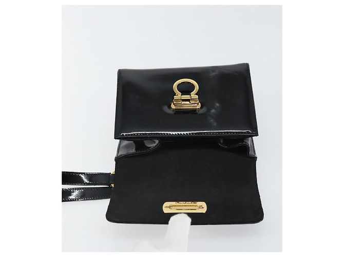 Borsa a spalla Gancini Salvatore Ferragamo in pelle verniciata nera e oro Auth 162253 - vista 10