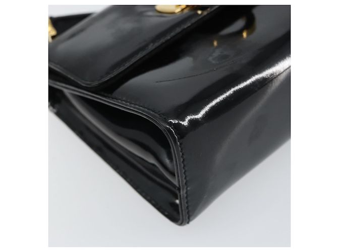 Borsa a spalla Gancini Salvatore Ferragamo in pelle verniciata nera e oro Auth 162253 - vista 14