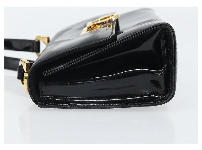Borsa a spalla Gancini Salvatore Ferragamo in pelle verniciata nera e oro Auth 162253 - vista 4