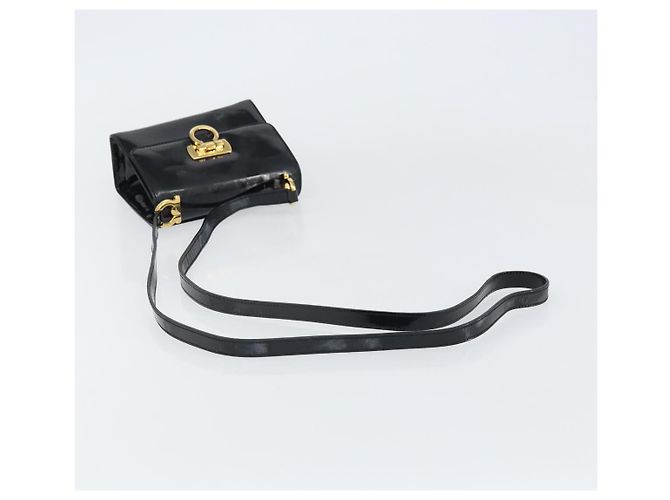 Borsa a spalla Gancini Salvatore Ferragamo in pelle verniciata nera e oro Auth 162253 - vista 7