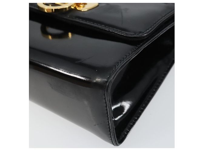 Borsa a spalla Gancini Salvatore Ferragamo in pelle verniciata nera e oro Auth 162253 - vista 9